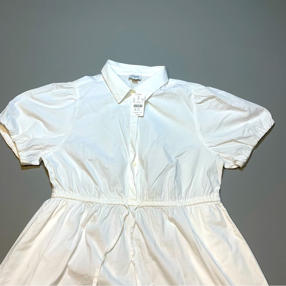 J. Crew Collared Puff Sleeve Shirt Dress White Cotton US 12 NWT - Picture 4 of 14